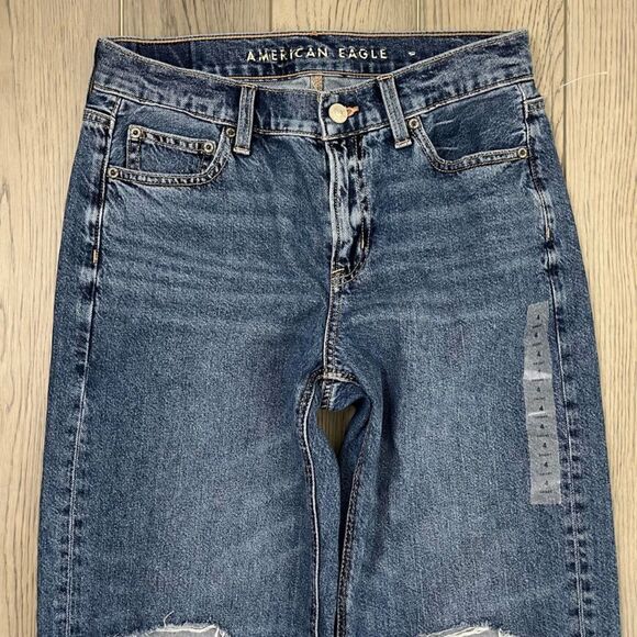 American Eagle Womens Size 4 Short Ripped 90s Wide Leg Crop Denim NEW Jeans Boho - Picture 9 of 10